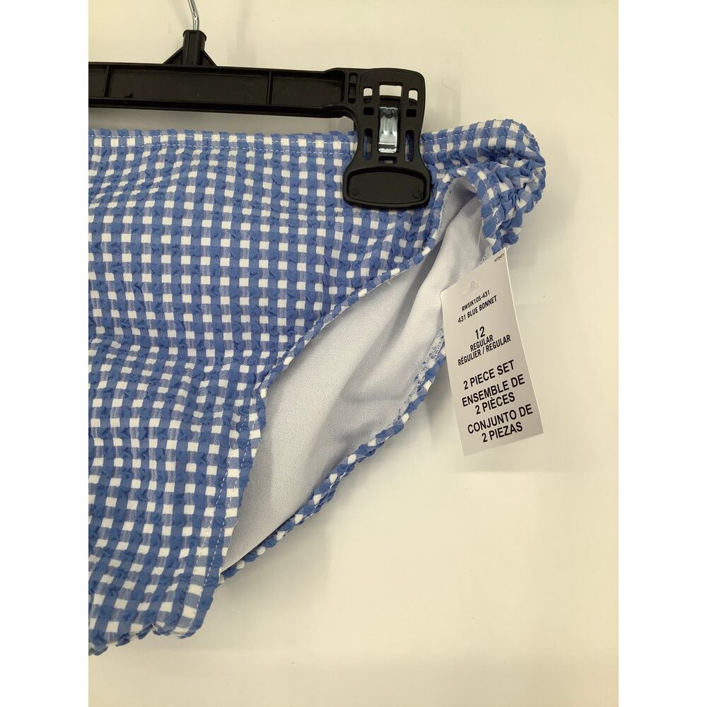 Roxy Girls' 12 Blue White Check Me Out Bikini Set Swimwear Beach Resort M35-28 - Picture 4 of 7